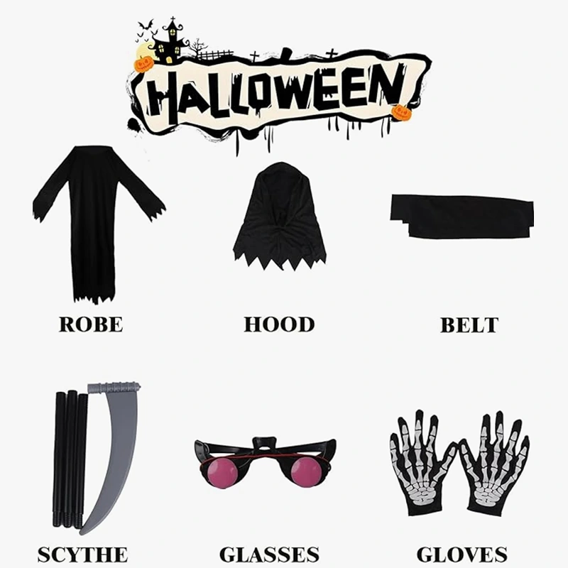 Horror Themed Party Kids Grim Reaper Costume With Mask
